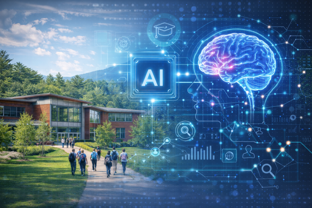 photo of campus with AI icon overlays