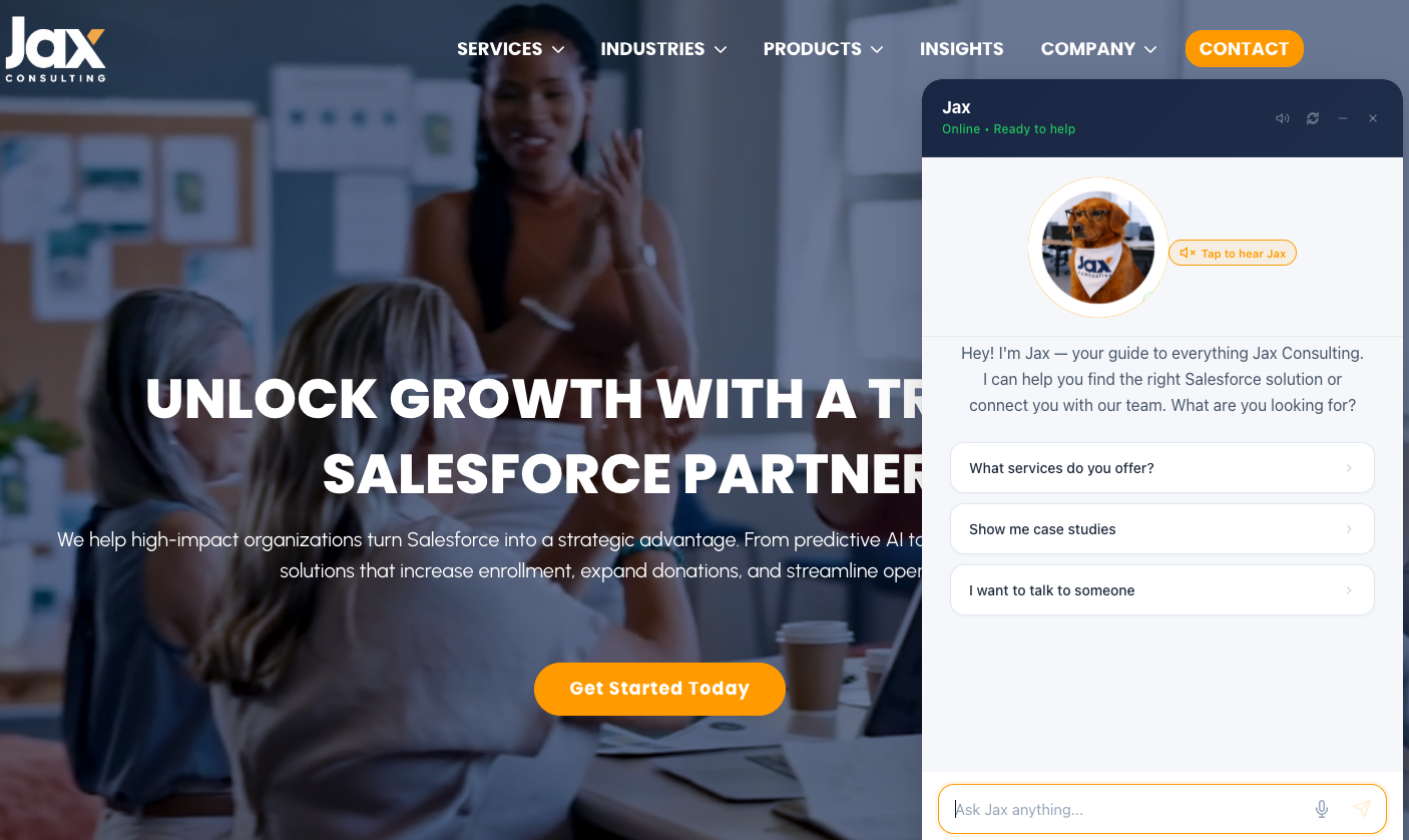 Jax Agent on Jax Consulting Home Page